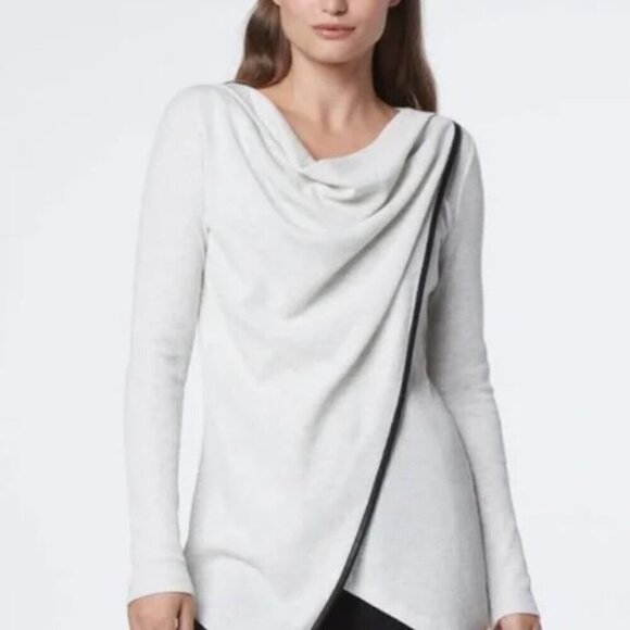 Marc New York Tops - Marc New York Performance Draped Asymmetrical Thermal Tunic Top - White/Cream